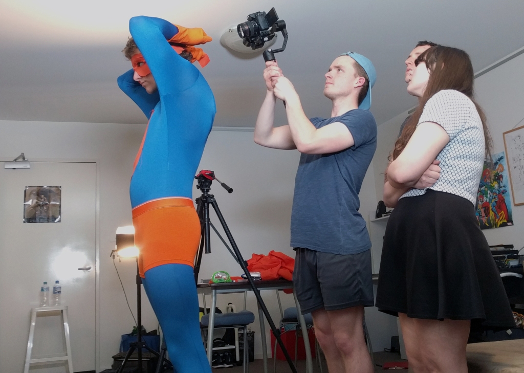 Filming Uni Man - Behind The Scenes. Uni Man suits up. 